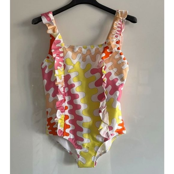 NWT Emilio Pucci Teen Girls Abstract Print Ruffle One Piece Swimsuit - Picture 5 of 17